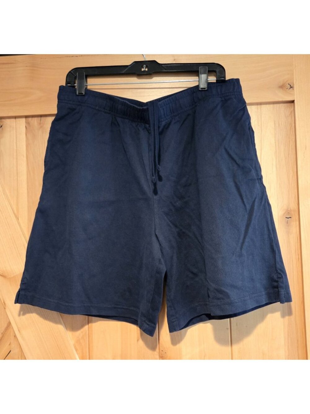 Lands' End Men L 36-38 Blue 7" Cotton Knit Pull-On Shorts Drawstring Pockets